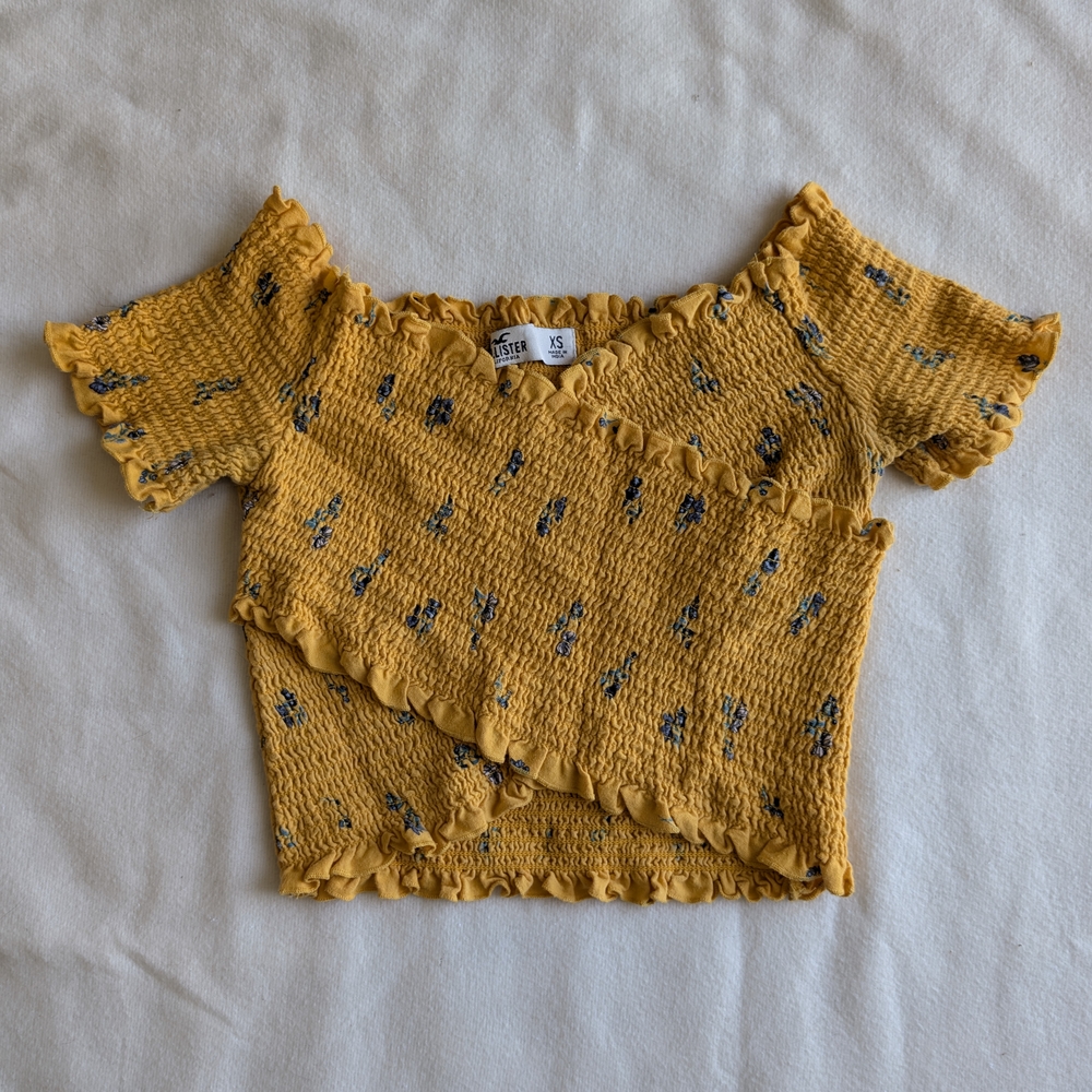 Yellow Floral Smocked Crop Top